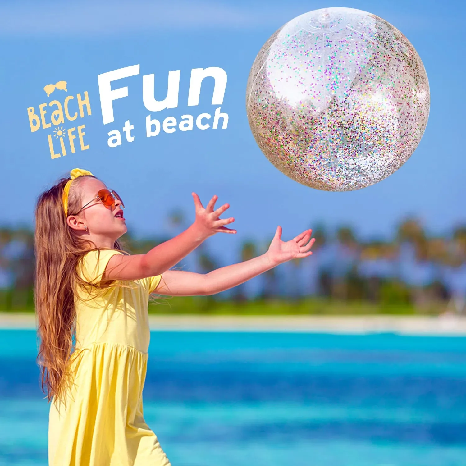 5 Pieces Inflatable Glitter Beach Ball Confetti Beach Balls Transparent Swimming Pool Party Ball for Summer Beach Water Play Toy, Pool and Party Favor