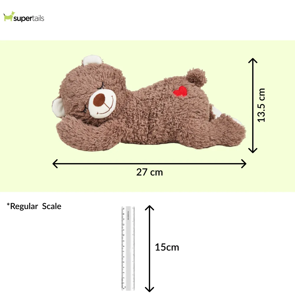 Barkbutler Cuddle Bear Heart Beat Toy for Dogs | For Medium Chewers (Brown)