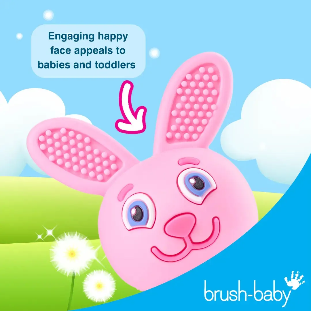 Brush Baby Bobbie Bunny Baby Teether Toy Rose Pink | Twist & Bounce Teething Toy