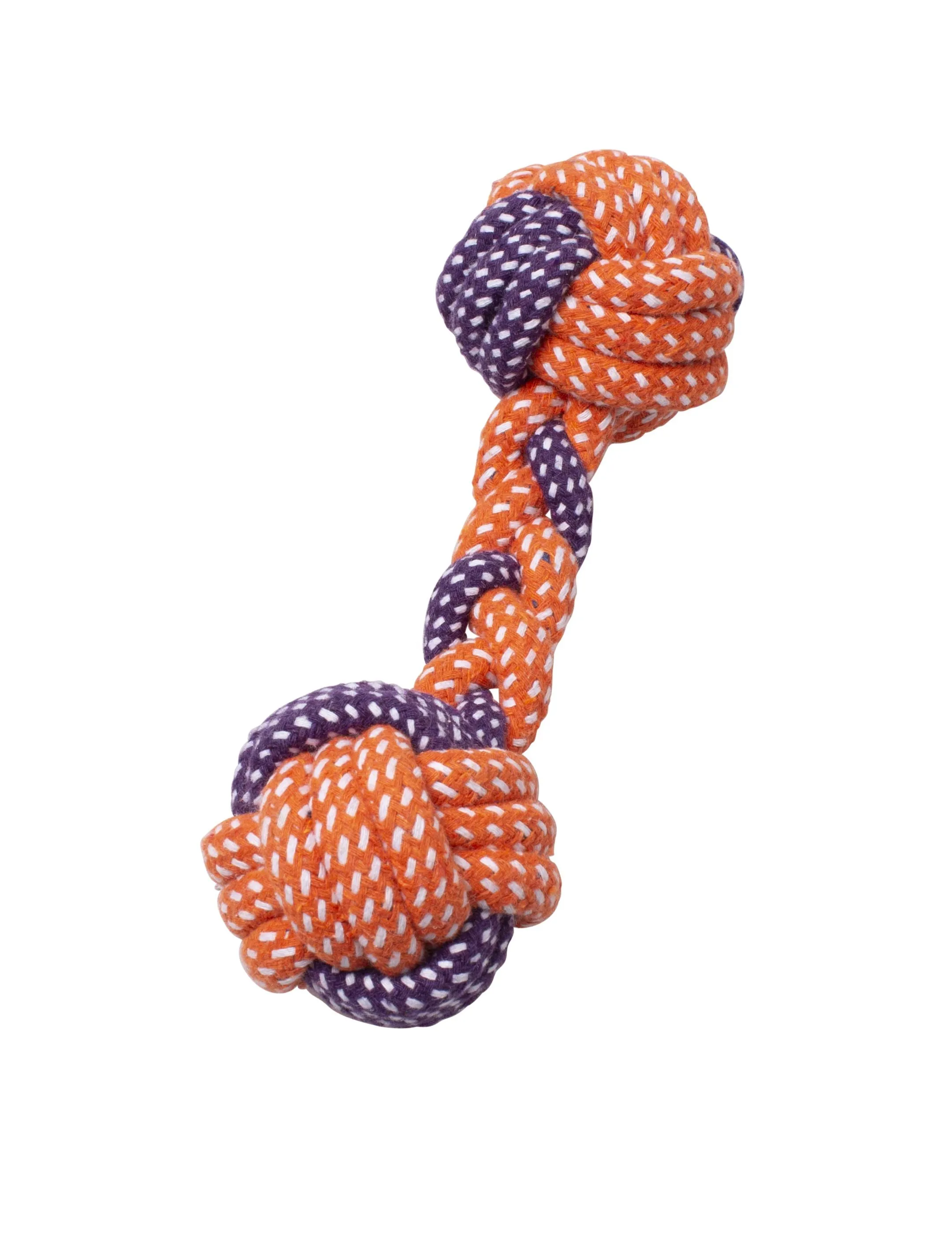 Bud'z Rope Braided Dumbbell - Orange And Purple Dog Toy (8")