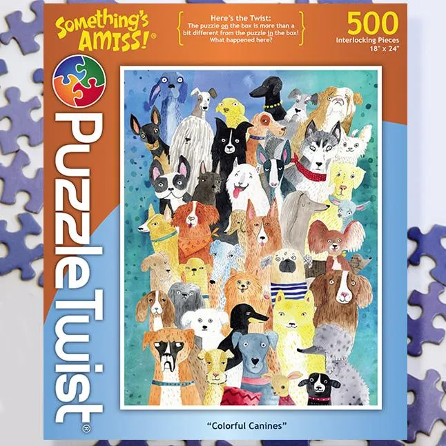 Colorful Canines 500 Piece Puzzle Twist Jigsaw Puzzle - Quick Ship