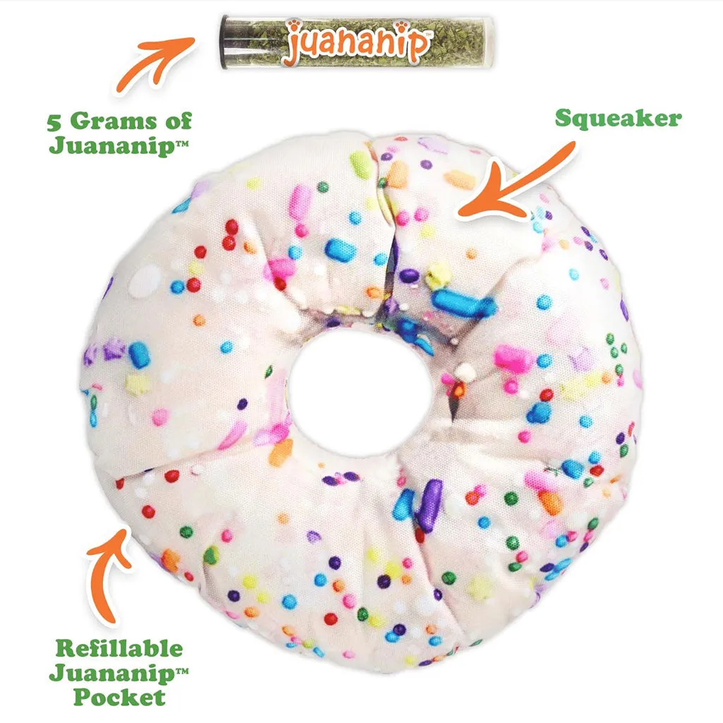 Doggijuana Get the Munchies Refillable Juananip Donut Squeaky Plush Dog Toy