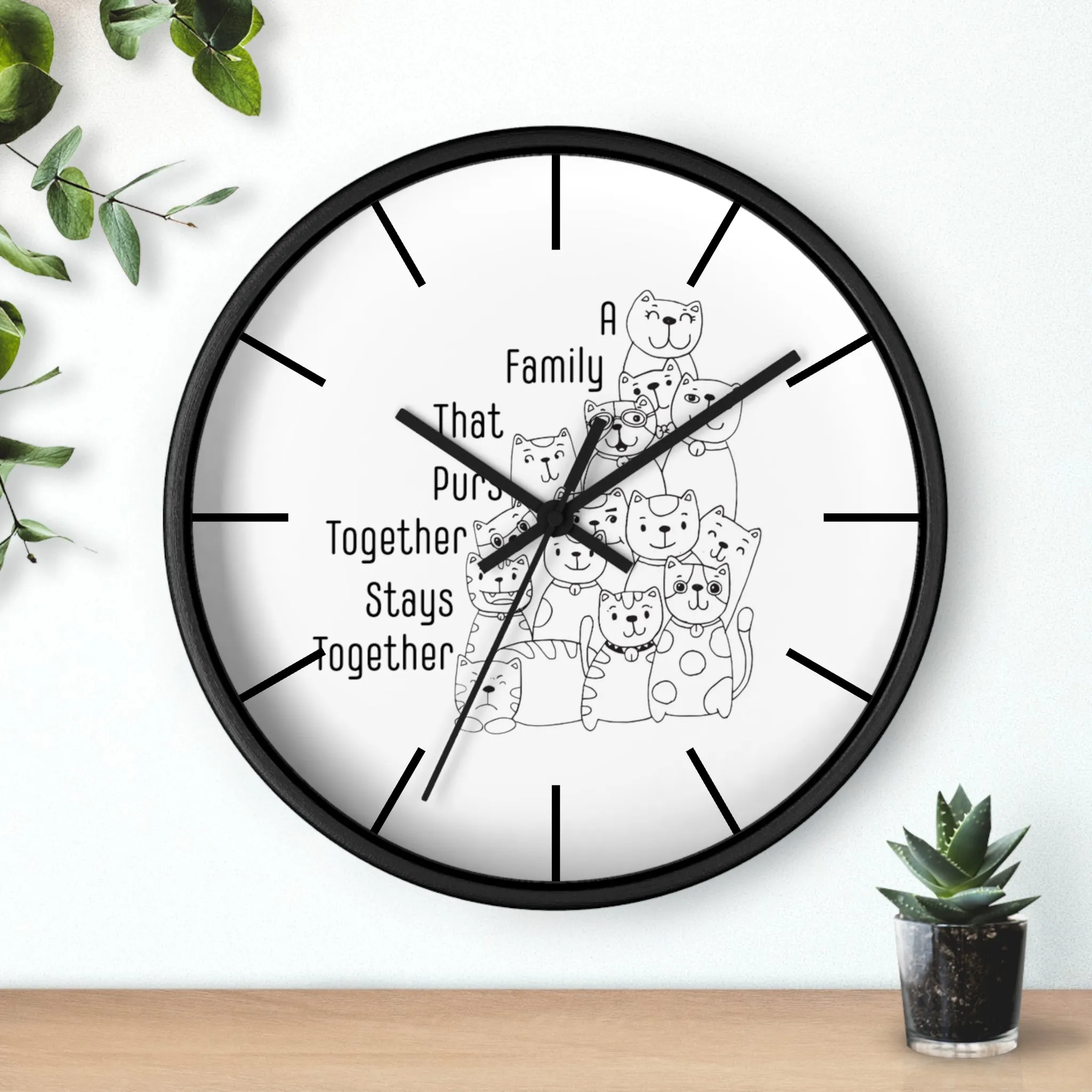 Family Themed Wall Clock. Wall Clock, Home Decor, Cat Lover, Cat Mom. Cat Dad, Housewarming Gift, Gift For Mom, Gift For Dad, Birthday Gift.