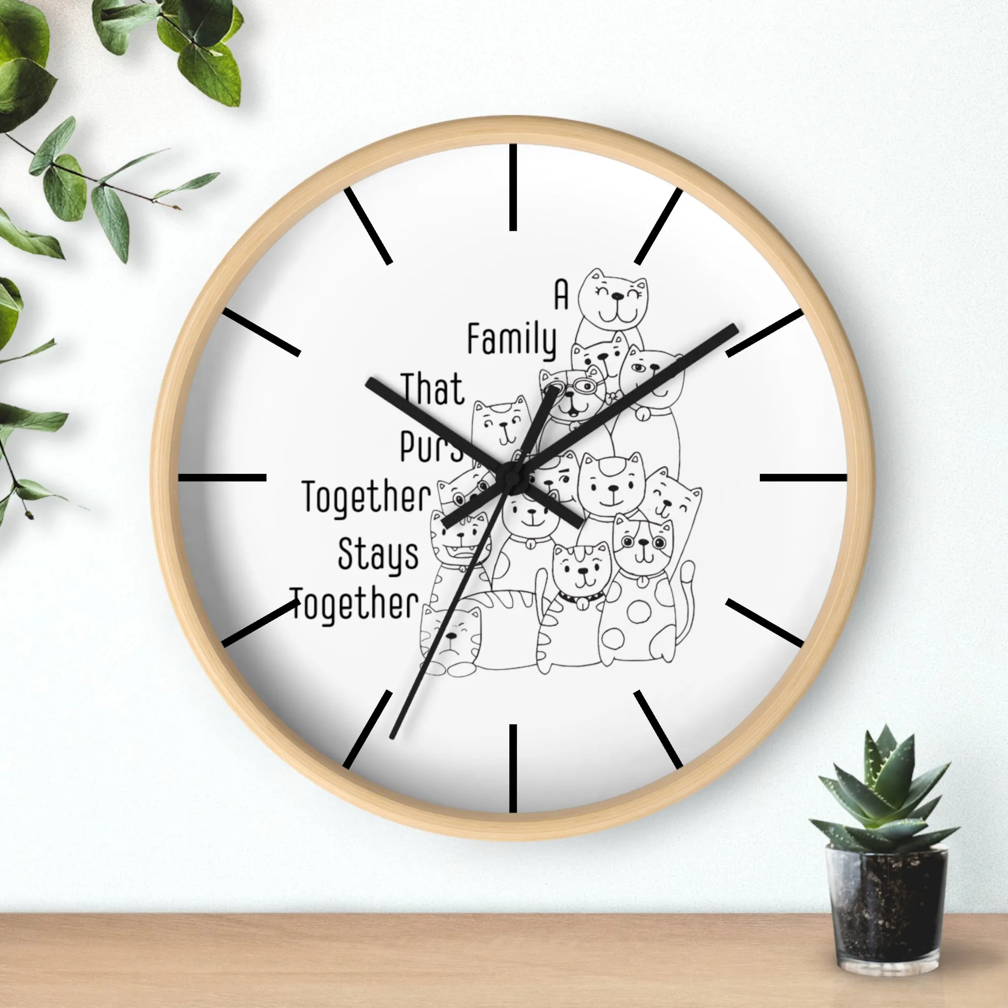 Family Themed Wall Clock. Wall Clock, Home Decor, Cat Lover, Cat Mom. Cat Dad, Housewarming Gift, Gift For Mom, Gift For Dad, Birthday Gift.