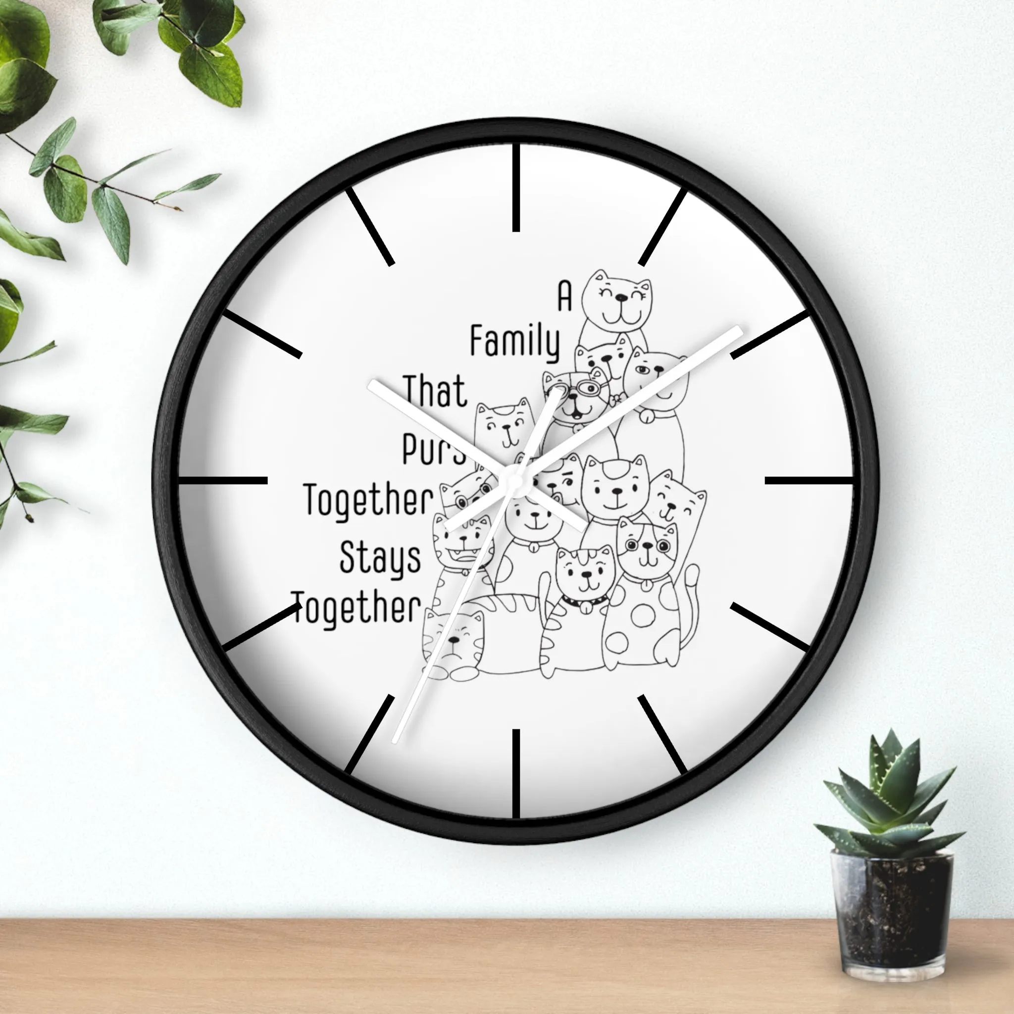 Family Themed Wall Clock. Wall Clock, Home Decor, Cat Lover, Cat Mom. Cat Dad, Housewarming Gift, Gift For Mom, Gift For Dad, Birthday Gift.