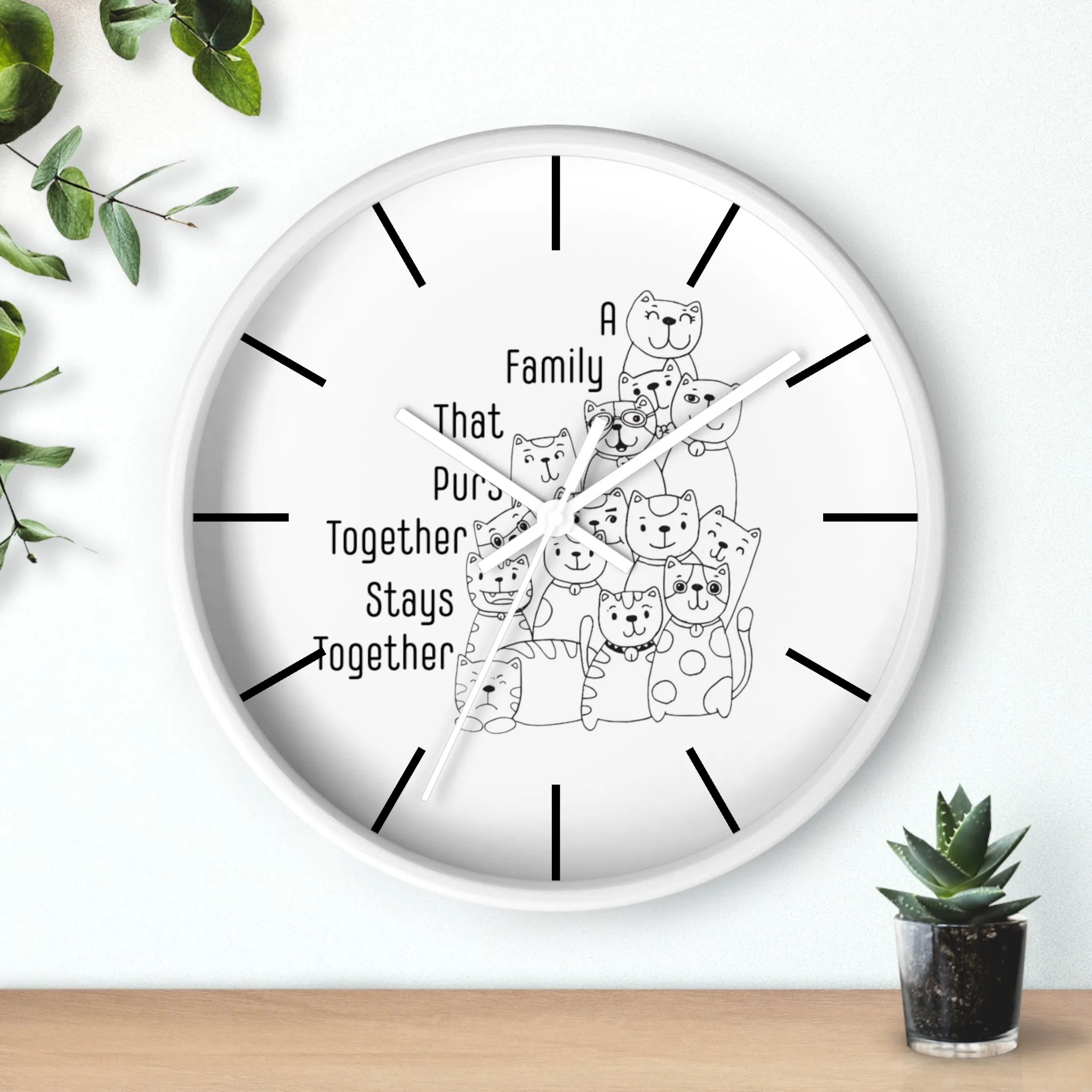 Family Themed Wall Clock. Wall Clock, Home Decor, Cat Lover, Cat Mom. Cat Dad, Housewarming Gift, Gift For Mom, Gift For Dad, Birthday Gift.