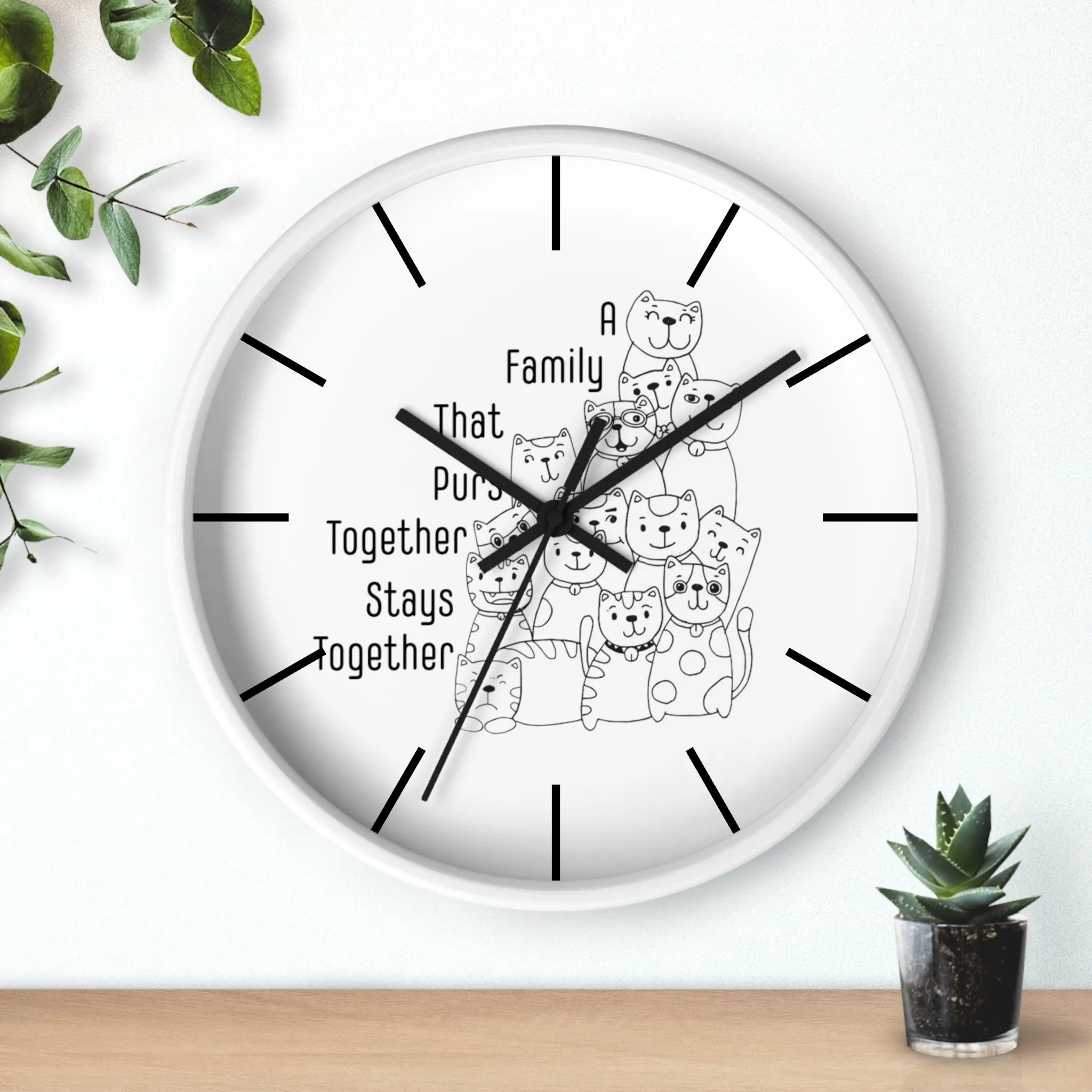 Family Themed Wall Clock. Wall Clock, Home Decor, Cat Lover, Cat Mom. Cat Dad, Housewarming Gift, Gift For Mom, Gift For Dad, Birthday Gift.