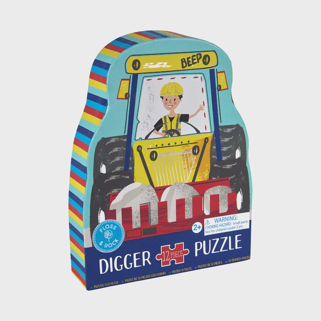 Floss & Rock Digger Construction Vehicle Jigsaw Puzzle - 12 Pieces