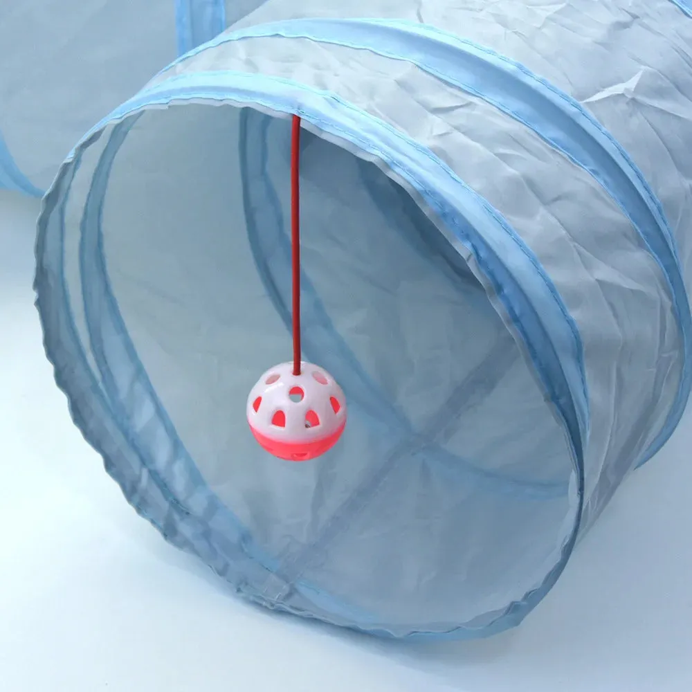 Grey Cat Toy Tunnel with Scratching and Play Features