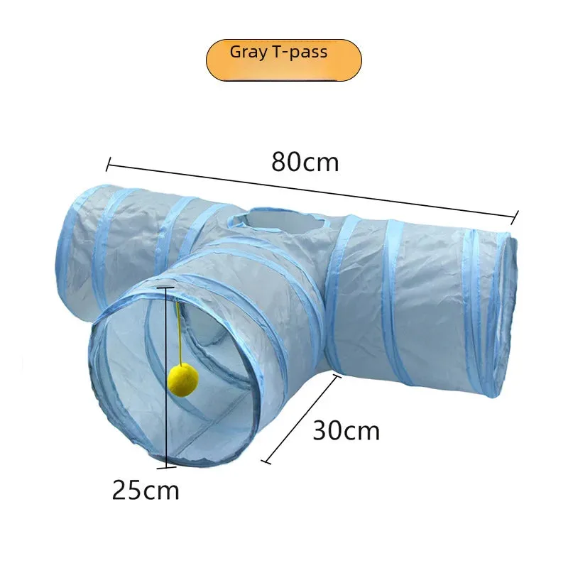 Grey Cat Toy Tunnel with Scratching and Play Features