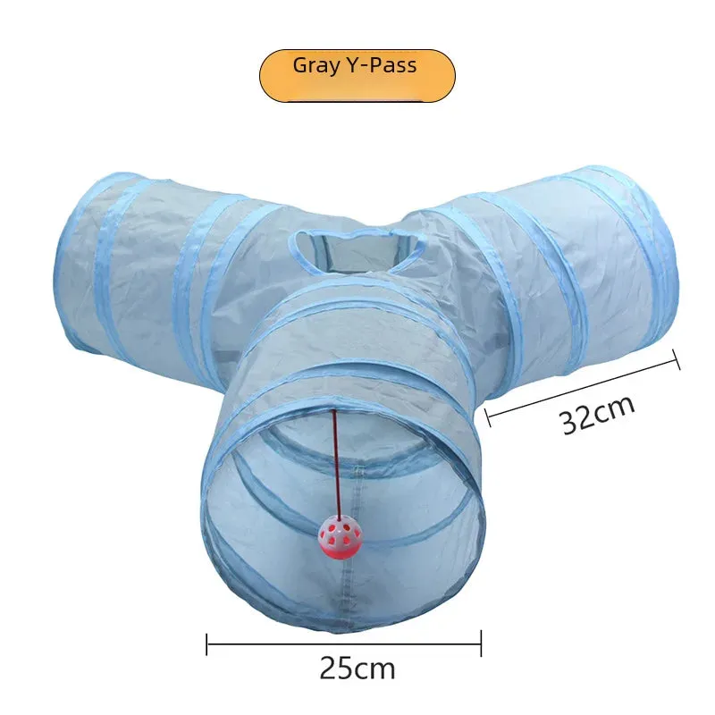 Grey Cat Toy Tunnel with Scratching and Play Features