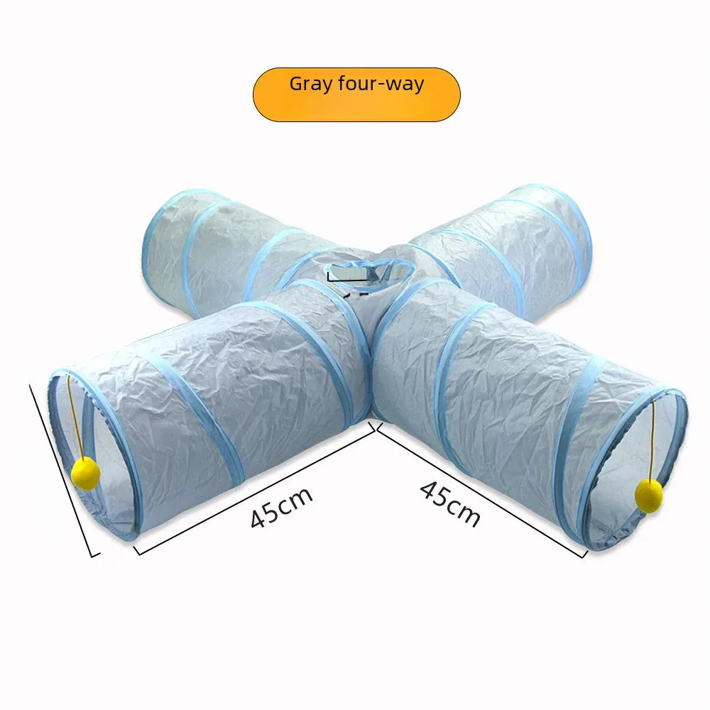 Grey Cat Toy Tunnel with Scratching and Play Features