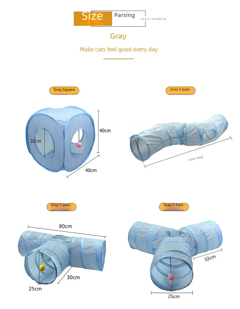 Grey Cat Toy Tunnel with Scratching and Play Features