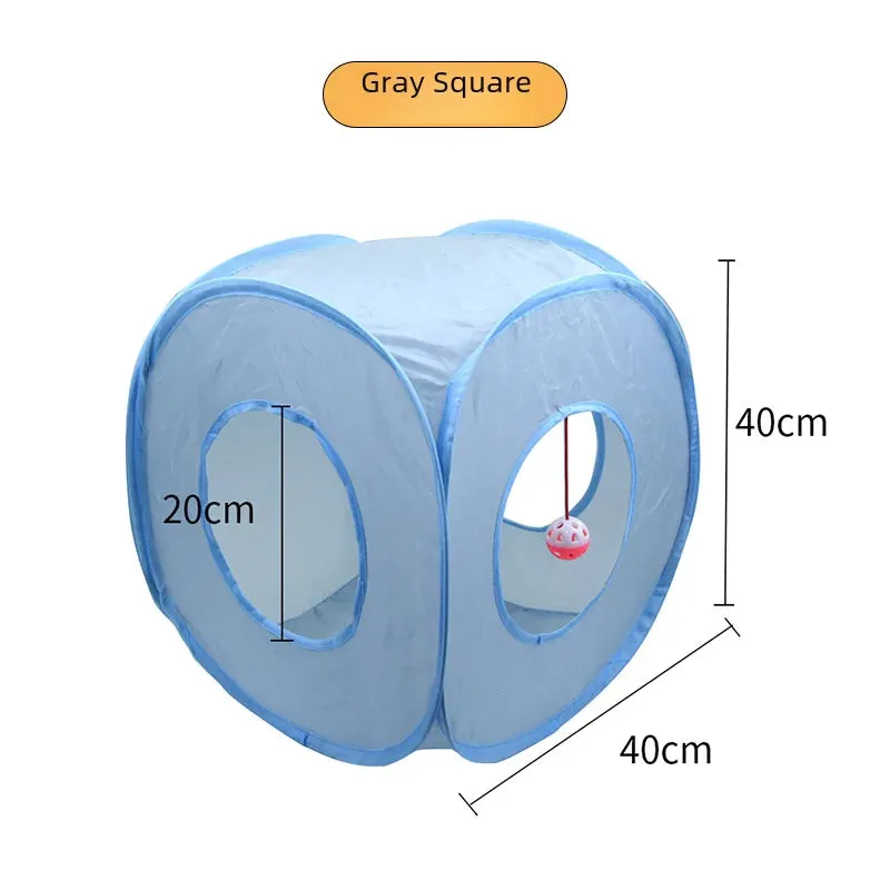 Grey Cat Toy Tunnel with Scratching and Play Features