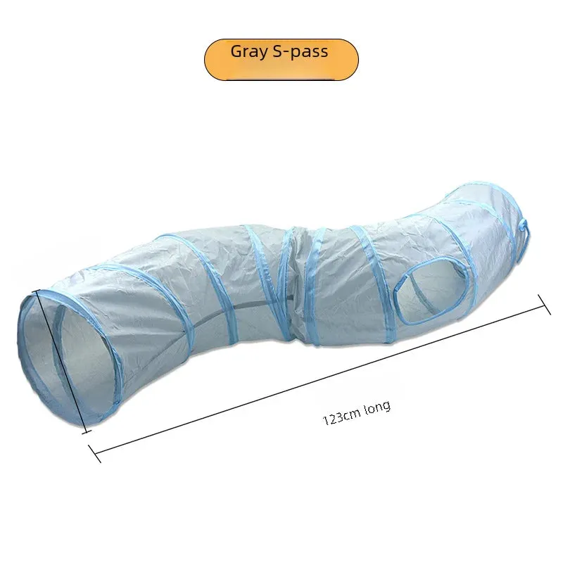 Grey Cat Toy Tunnel with Scratching and Play Features