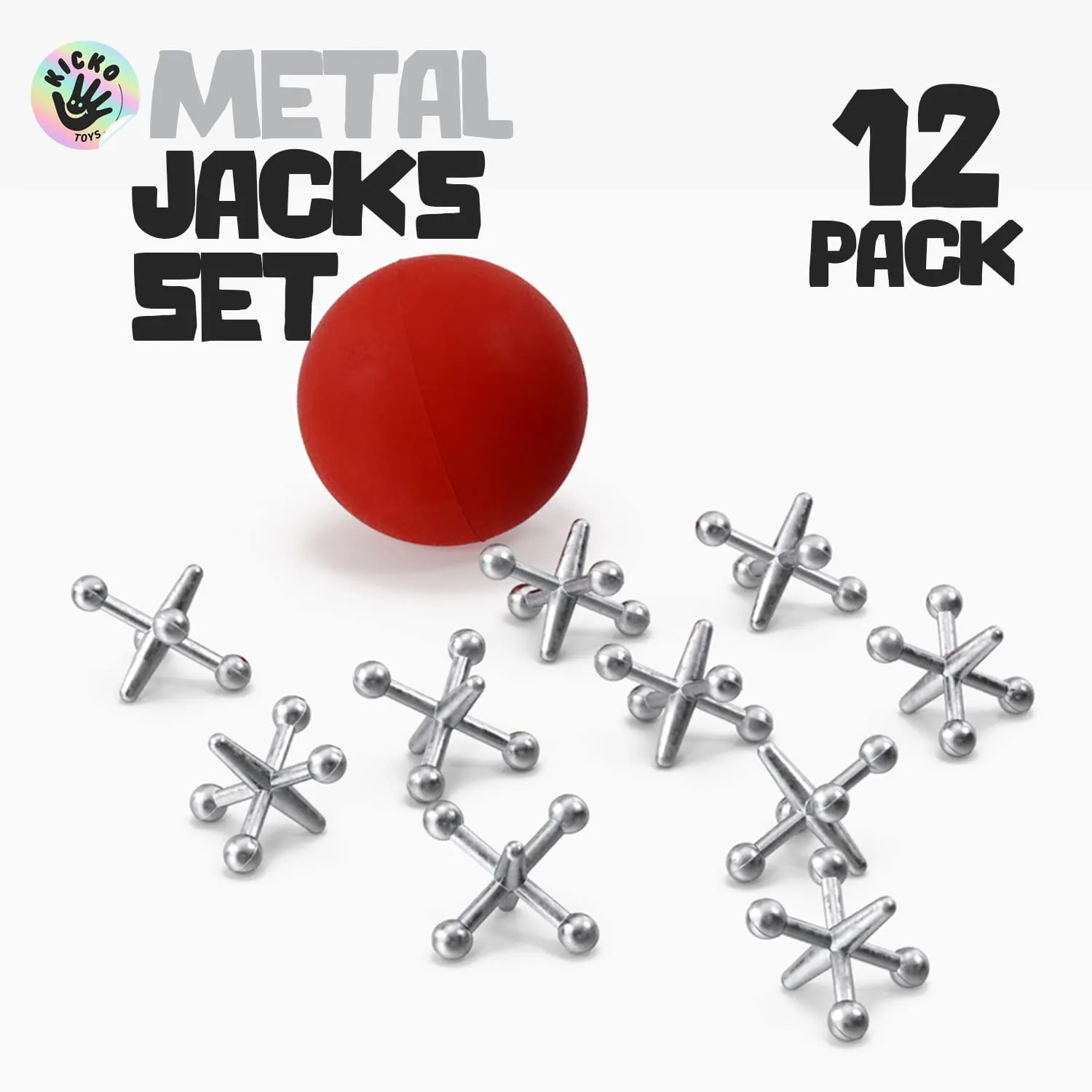 Kicko Metal Jacks Set - 12 Sets per Order - Metallic Jacks and Bouncy Ball Set - for Party