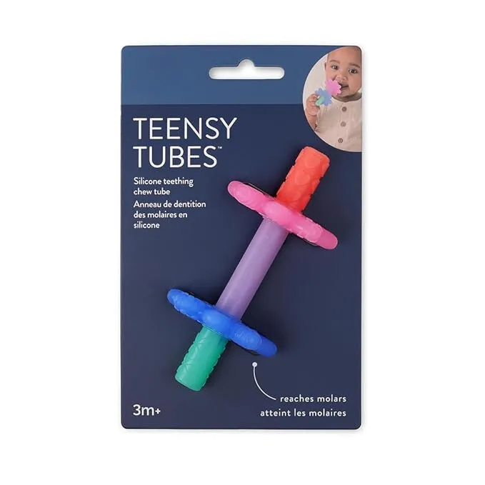 Pacifiers and Teething: Silicone Baby Teething Tube – Reaches Front Teeth & Back Molars (Pink Rainbow)