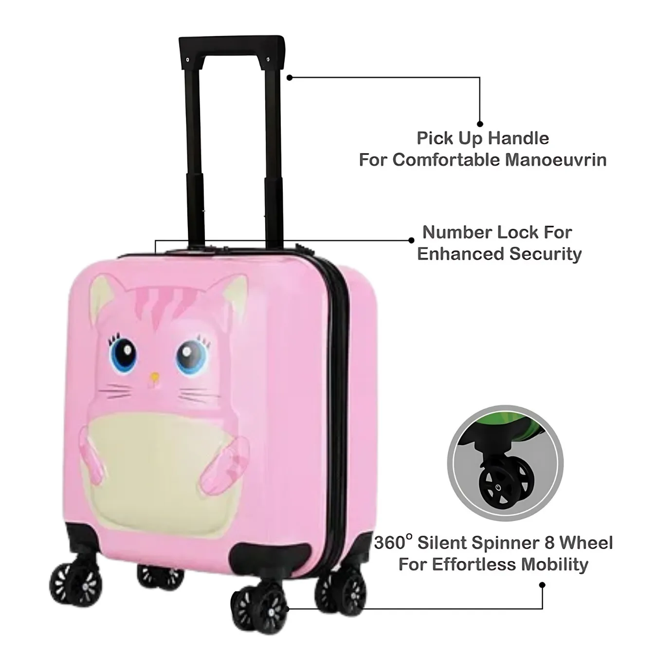 Pink Kitty Cabin Trolley Bag/Suitcase