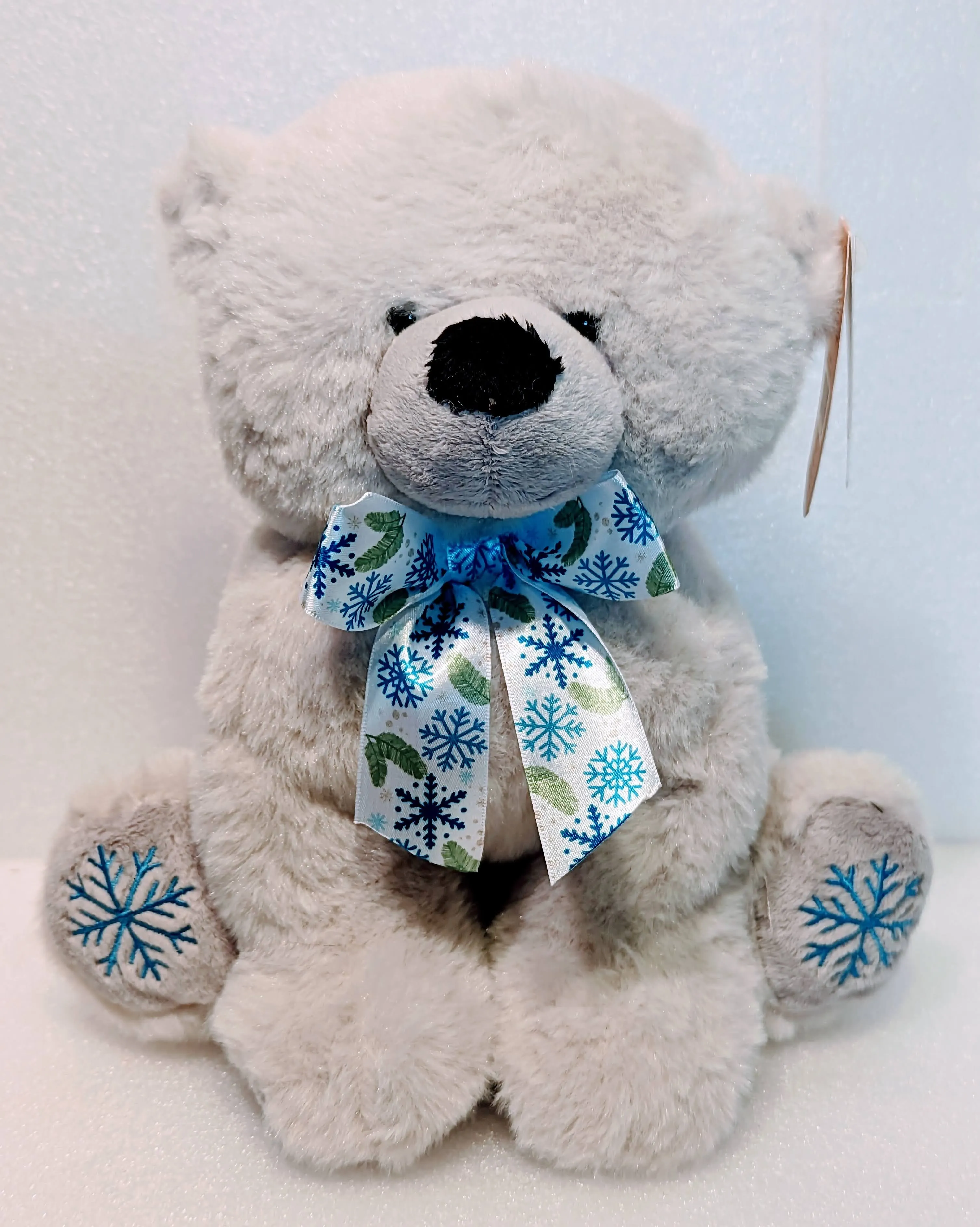 Plush White Snowflake Bear with Snowflake Ribbon