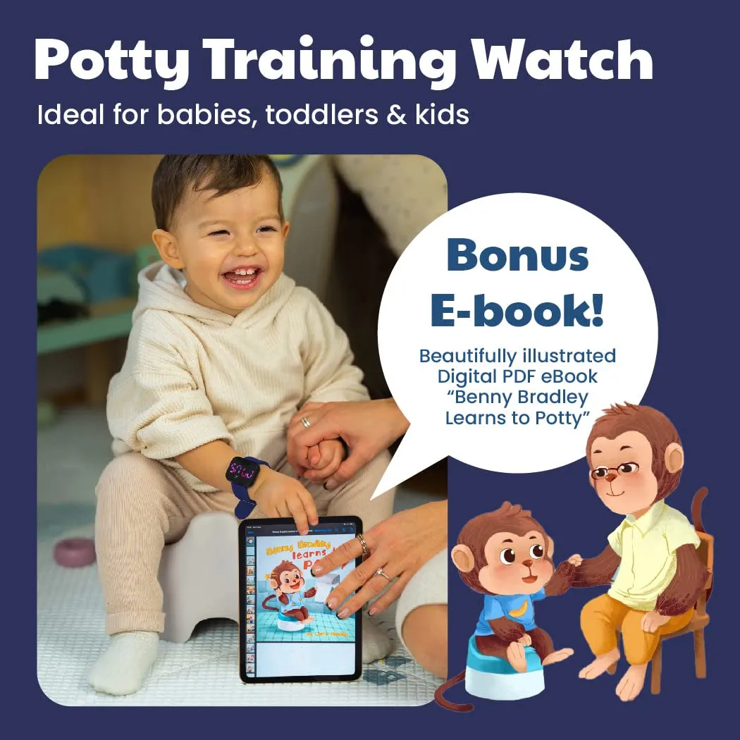 Potty Training Watch for Kids V2 – a Water Resistant Potty Reminder Device for Boys & Girls to Train Your Toddler with Fun/Musical & Vibration Interval Reminder with Potty Training Ebook (Navy)