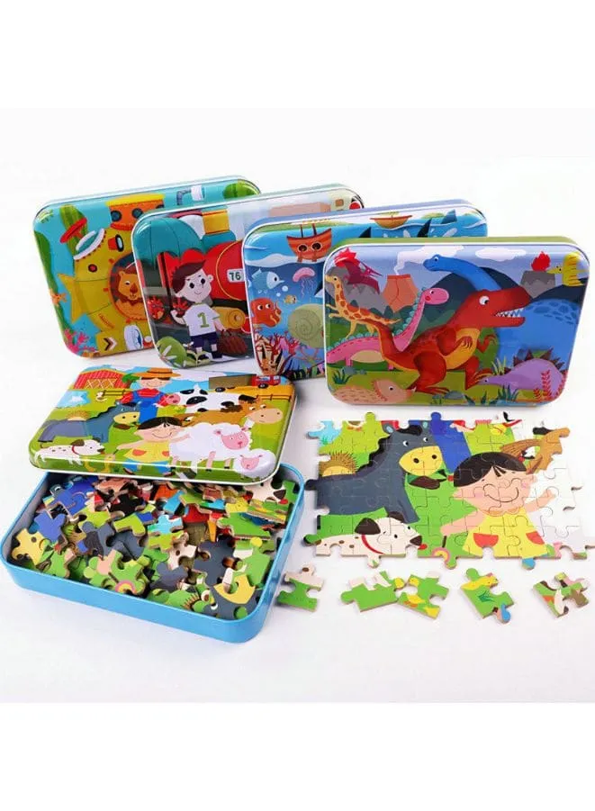 Wooden Jigsaw for Kids, 120 Piece Cartoon Fairy Tales Puzzles, Construction